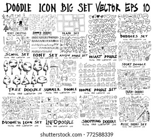 MEGA set of doodles vector. Super collection of christmas, ribbon, frame, heart, school, font, arrow, summer, tree, business, sport, party, info, shopping, bubble, music, home