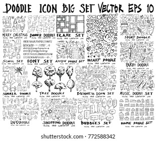 MEGA set of doodles vector. Super collection of christmas, ribbon, frame, heart, school, font, arrow, summer, tree, business, sport, party, info, shopping, bubble, music, home