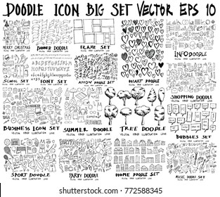 MEGA set of doodles vector. Super collection of christmas, ribbon, frame, heart, school, font, arrow, summer, tree, business, sport, party, info, shopping, bubble, music, home