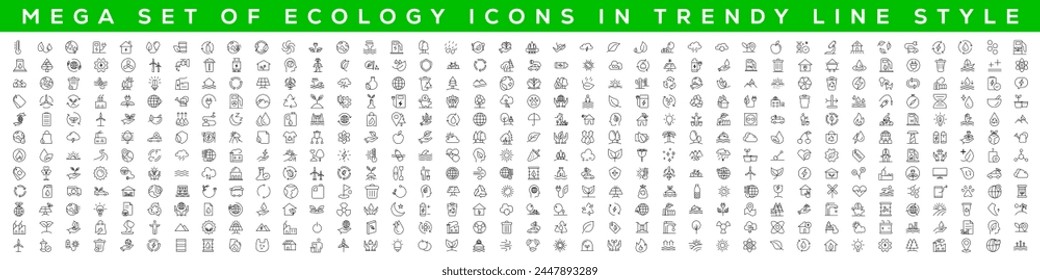 Mega set of ecology icons in trendy line style. Big set Icons collection. Vector illustration