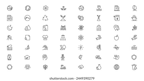 Mega set of ecology icons in trendy line style. Big set Icons collection. Vector illustration