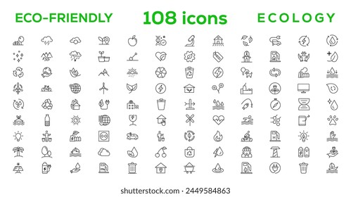 Mega set of ecology icons in trendy line style. Big set Icons collection. Vector illustration