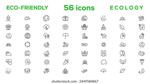 Mega set of ecology icons in trendy line style. Big set Icons collection. Vector illustration