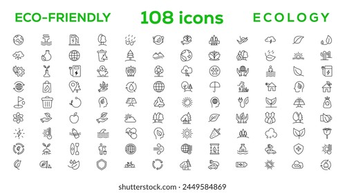 Mega set of ecology icons in trendy line style. Big set Icons collection. Vector illustration