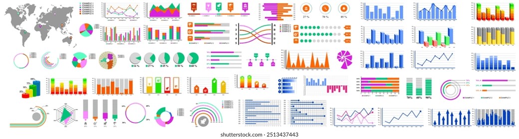 mega conjunto de coleção de infográficos editáveis Gráficos, relatório corporativo, apresentação de dados, IU gráfica, UX, elementos de KIT. estatísticas anuais