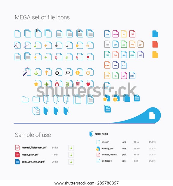 メガセットのファイルアイコン ベクター画像ファイルの種類とフォルダの種類のアイコン コンテンツ管理システムと管理のアイコン のベクター画像素材 ロイヤリティフリー
