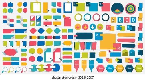 Mega set of flat design elements, schemes, charts, buttons, speech bubbles, stickers. Vector illustration.