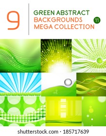 Mega set of green abstract backgrounds | summer or spring seasonal waves, swirls, textures, templates