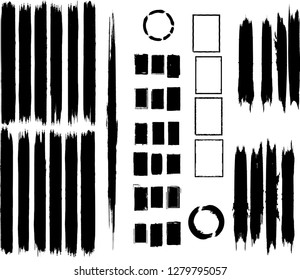 Mega set of Grunge elements  . Vector brush Stroke . Distressed banner . Large Black isolated paintbrush collection . Modern Textured shape . Dry border in Black . Bulge lines