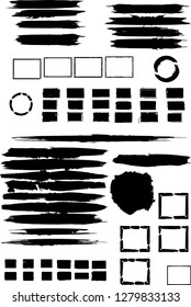 Mega set of Grunge elements  . Vector brush Stroke . Distressed banner . Large Black isolated paintbrush collection . Modern Textured shape . Dry border in Black . Bulge lines