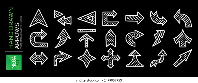 Mega set of hand drawn arrows. Direction, navigation, download, location, pointer and other concepts vector icons