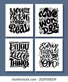 Mega set. Hand drawn lettering quote in modern calligraphy style about lifestyle and love. Slogan for print and poster design. Vector illustration