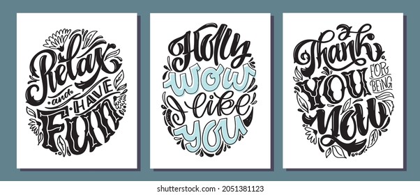 Mega set. Hand drawn lettering quote in modern calligraphy style about life and love. Slogans for print and poster design. Vector