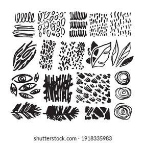 Mega set of hand drawn splash doodle design elements. Template for poster, t-shirt design, pattern, background.