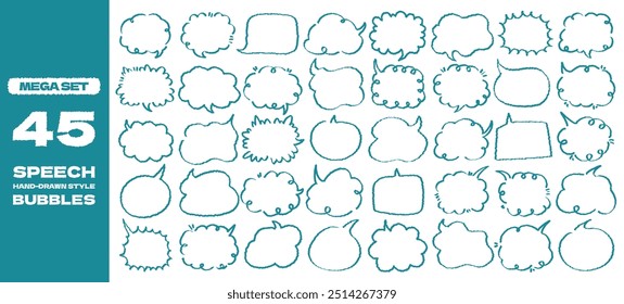 Mega set of hand drawn style cute memo sticker. Variety abstract shapes of blue speech bubble. Girl frame with crayon draw. Chat box balloon cloud. Sweet retro label tag collection vector for text