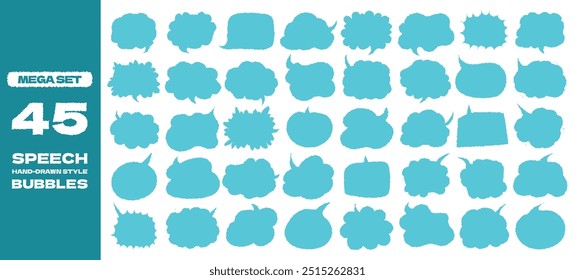 Mega set of hand drawn style cute memo sticker. Variety abstract shapes of blue speech bubble. Girl frame with crayon draw. Chat box balloon cloud. Sweet retro label tag collection vector for text