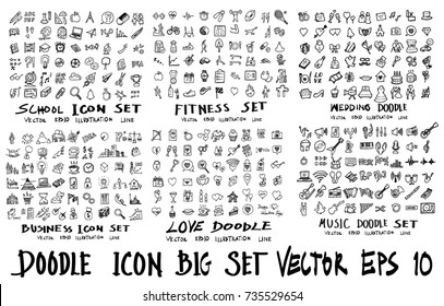 MEGA set of icon doodles of school, fitness, wedding, business, love, music