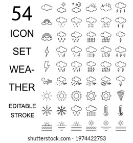 Mega Set Of Icon Weather. Outline Style. Editable Stroke.