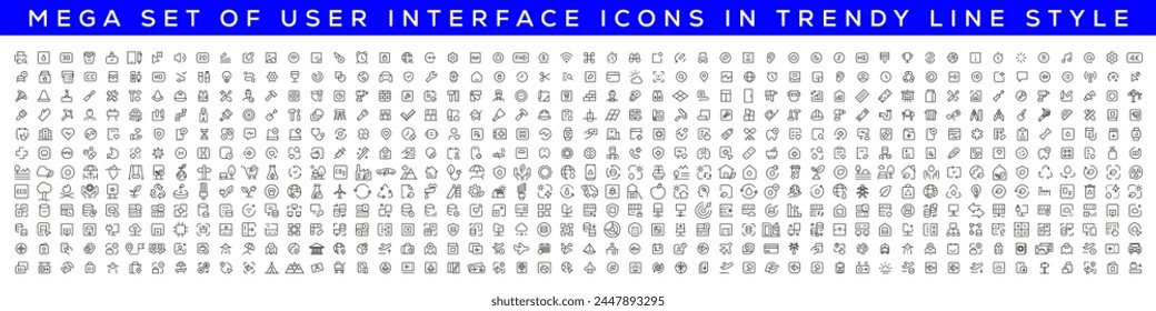 Mega set of icons in trendy line style. ui ux, ecology, real estate, transport, Business, ecommerce, finance, accounting. Big set Icons collection. Vector illustration