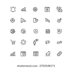 Mega-Icons im trendigen Linienstil. Symbolsatz-Vektorgrafik für Geschäfts- und Marketinglinien