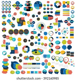 Mega set of infographic elements charts, graphs, circle charts, diagrams, speech bubbles. Flat and 3D design. Vector.