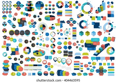 Mega set of infographic elements charts, graphs, circle charts, diagrams, speech bubbles. Flat and 3D design. Vector.