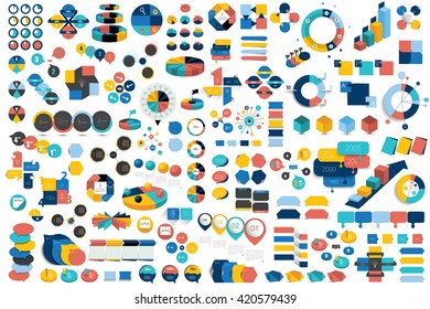 Mega set of infographic elements charts, graphs, diagrams, speech bubbles. Flat and 3D design. Vector.