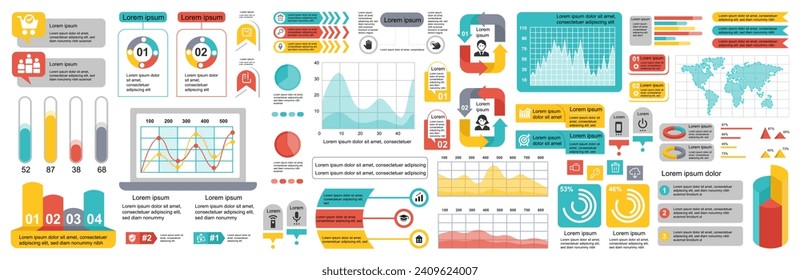 Mega set of infographic elements data visualization vector design template. Can be used for steps, options, business process, workflow, diagram, flowchart, timeline, marketing. Bundle info graphics.