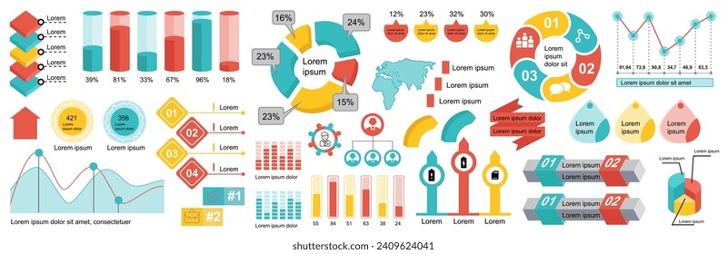 Mega set of infographic elements data visualization vector design template. Can be used for steps, options, business process, workflow, diagram, flowchart, timeline, marketing. Bundle info graphics.