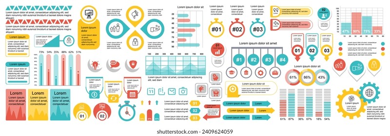 Mega set of infographic elements data visualization vector design template. Can be used for steps, options, business process, workflow, diagram, flowchart, timeline, marketing. Bundle info graphics.