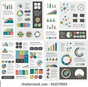 Mega set of infographics elements charts, graphs, circle charts, diagrams, speech bubbles. Flat and 3D design. Vector.