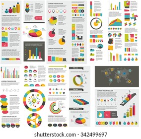 Mega set of infographics elements charts, graphs, circle charts, diagrams, speech bubbles. Flat and 3D design. Vector.