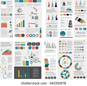 Mega set of infographics elements charts, graphs, circle charts, diagrams, speech bubbles. Flat and 3D design. Vector.