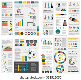 Mega set of infographics elements charts, graphs, circle charts, diagrams, speech bubbles. Flat and 3D design. Vector.