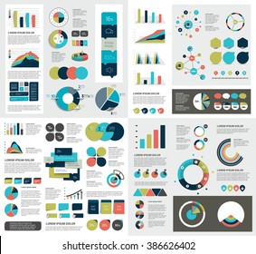 Mega set of infographics elements charts, graphs, circle charts, diagrams, speech bubbles. Flat and 3D design. Vector.