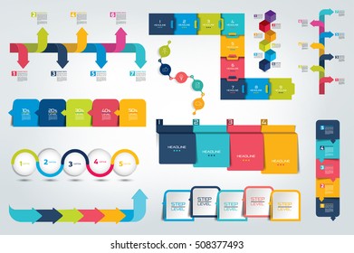 Mega set of infographics elements charts, graphs, circle charts, diagrams, speech bubbles. Flat and 3D design. Vector.