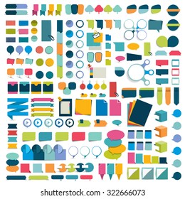 Mega set infographics flat design elements, schemes, charts, buttons, speech bubbles, stickers. Vector illustration.