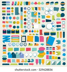 Mega set infographics flat design elements, schemes, charts, buttons, speech bubbles, stickers. Vector illustration.