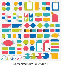 Mega set infographics flat design elements, schemes, charts, buttons, speech bubbles, stickers. Vector illustration.