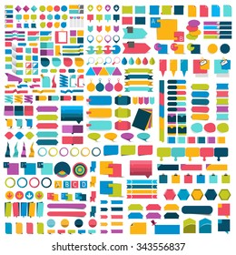 Mega set of infographics flat design elements, schemes, charts, buttons, speech bubbles, stickers. Vector illustration.