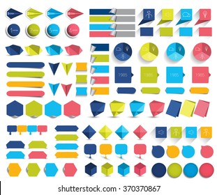 Mega set of infographics flat design elements, schemes, charts, buttons, speech bubbles, stickers. Vector illustration.