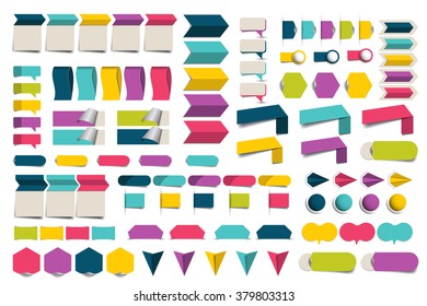 Mega set of infographics flat design elements, schemes, charts, buttons, speech bubbles, stickers. Vector illustration.