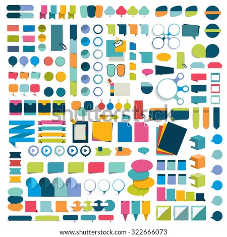 Mega set infographics flat design elements, schemes, charts, buttons, speech bubbles, stickers. Vector illustration.