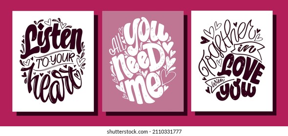 Mega set. Lettering hand drawn doole postcard about life and love. Lettering label art for poster, t-shirt design.