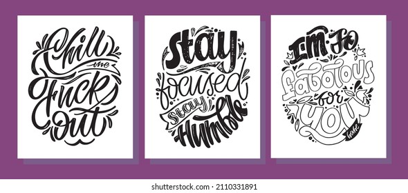 Mega set. Lettering hand drawn doole postcard about life and love. Lettering label art for poster, t-shirt design.