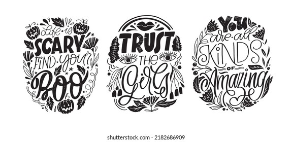 Mega set. Lettering hand drawn  phrase postcard. Lettering motivation t-shirt design. 