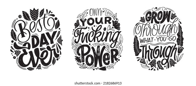 Mega set. Lettering hand drawn  phrase postcard. Lettering motivation t-shirt design. 