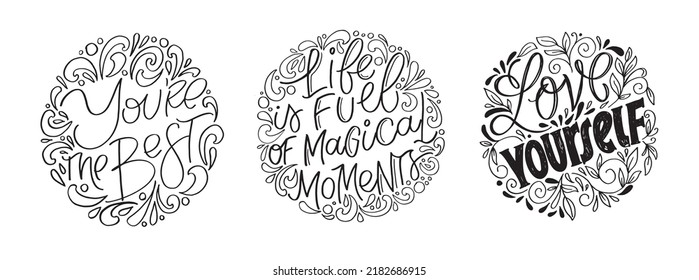 Mega set. Lettering hand drawn  phrase postcard. Lettering motivation t-shirt design. 