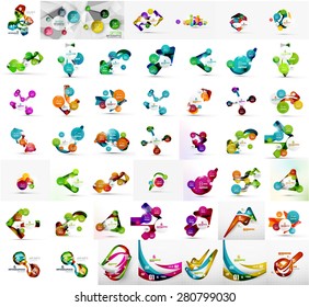 Mega set of light, paper design option infographic banner templates. Various universal geometric shapes with sample text, steps, connections