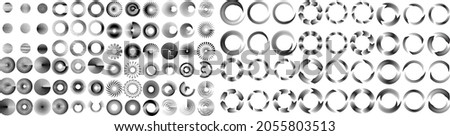 Mega set of lines in Circle Form . Spiral Vector Illustration .Big collection of round Logos . Design element . Abstract Geometric circular shapes .Rotating radial lines collection. Concentric circles